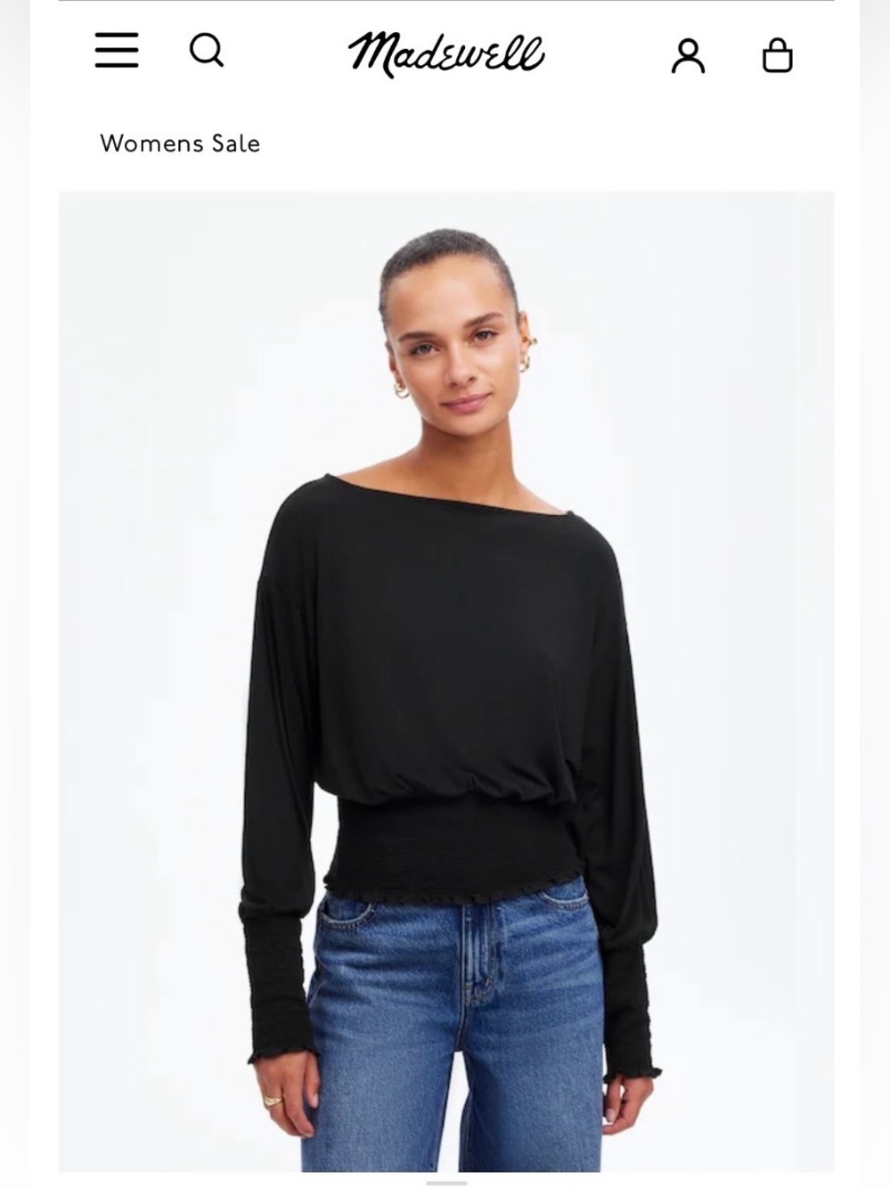 Madewell Black Cinched Long-Sleeve Top